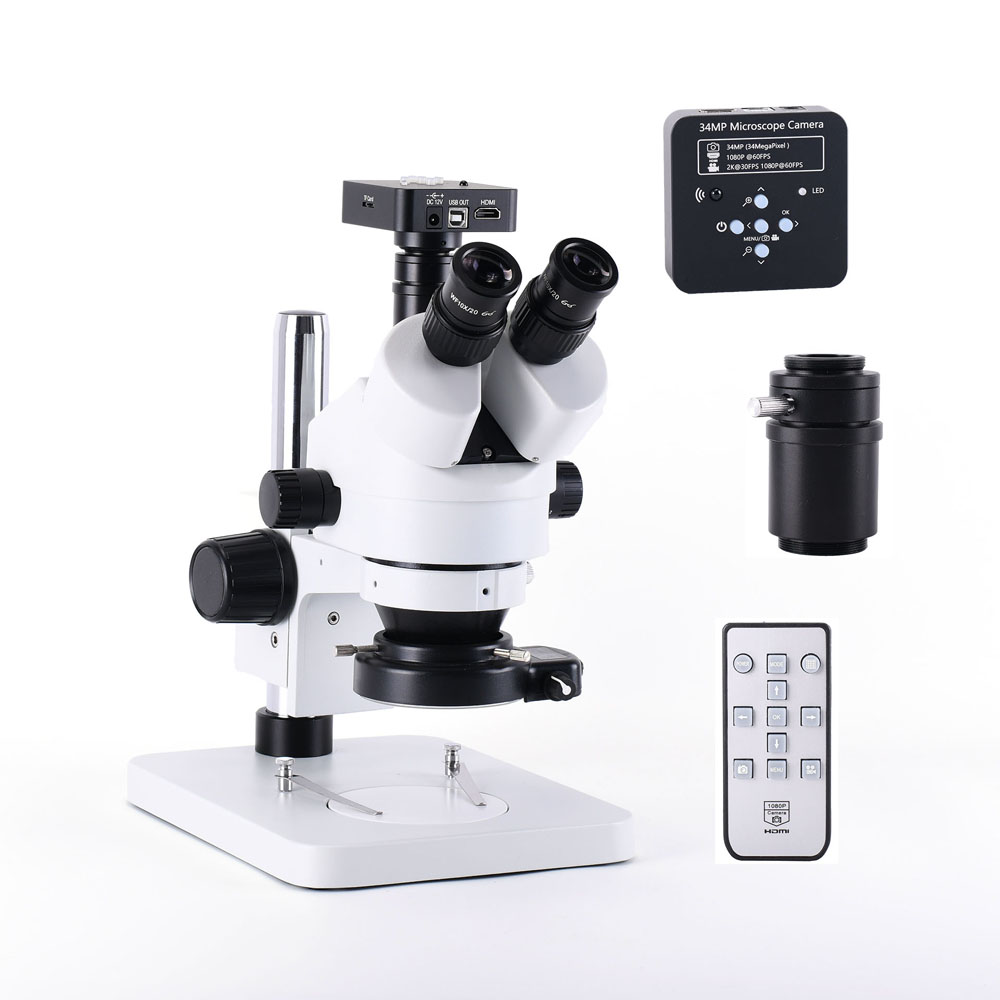 Simul-focal 7X-45X Zoom Stereo Trinocular Microscope 34MP 2k HD HDMI Camera