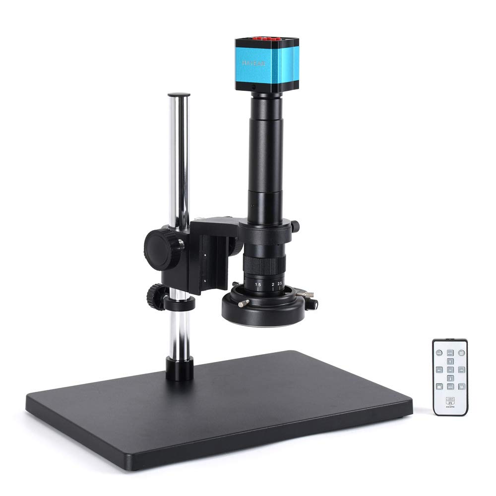 HAYEAR 14MP Monocular HDMI HD USB Digital Industry Video Microscope Camera Set Big Stereo Table Stand Zoom C-Mount Lens 144 LED Light (300X Zoon Lens)