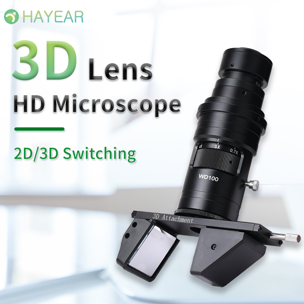 HAYEAR HD Industrial Microscope 2D/3D Lens High View Deep Field Stereoscopic Detection Effect Can Rotate 360 Degrees 0.7-5X Magnitude Equal Focus Adjustment C Interface Magnifier