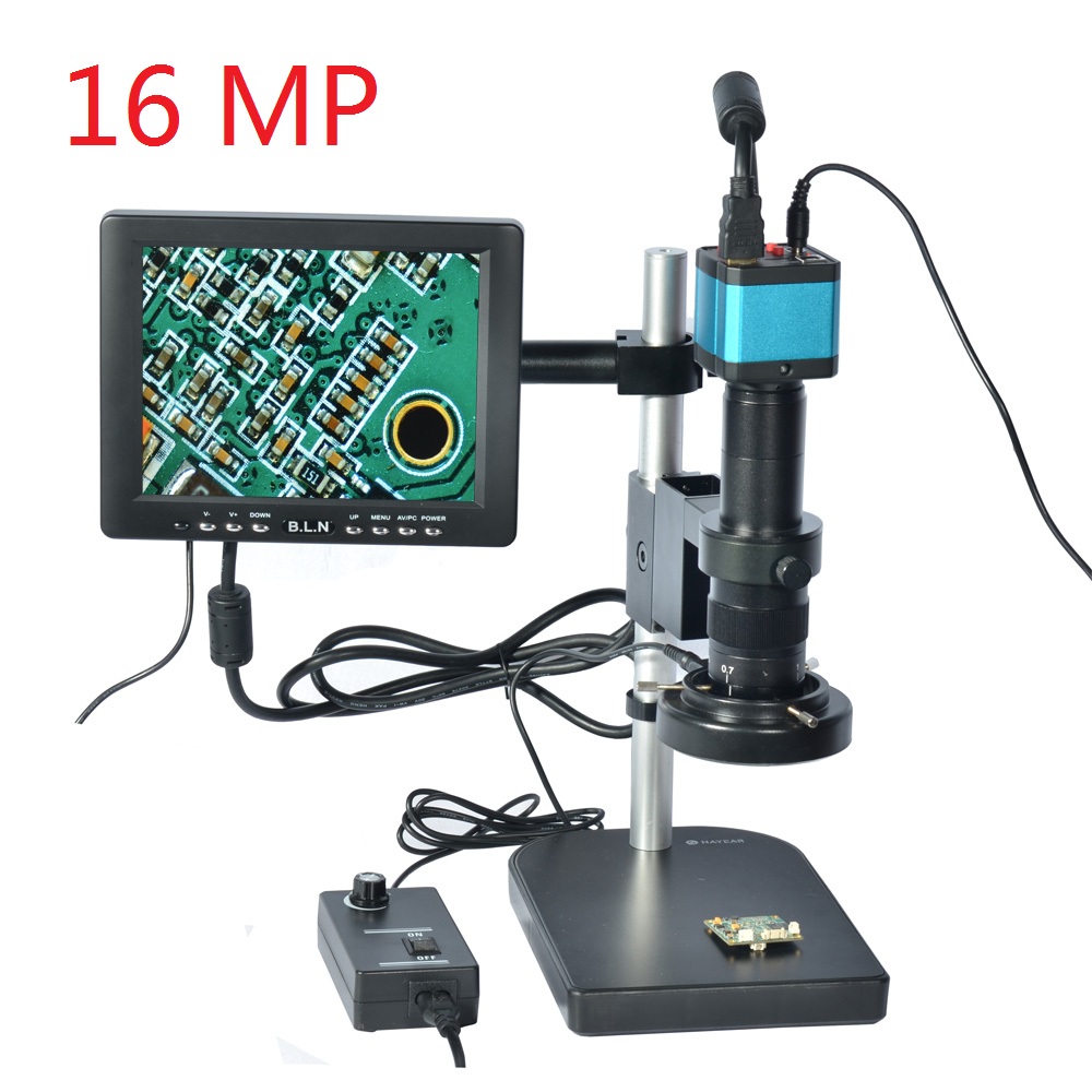 Full Set 16MP Industrial Microscope Camera HDMI USB Outputs with 180X C-mount Lens HY-2307S