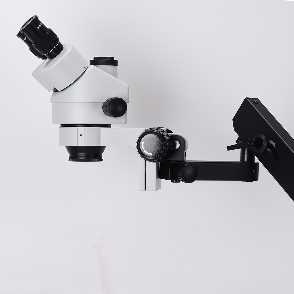7X - 90X Articulating Arm Pillar Clamp Zoom Simul Focal Trinocular Stereo Microscope